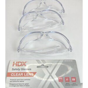 HDX Safety Glasses Clear Lens Wraparound UV & Impact Resistant ANSI Certified